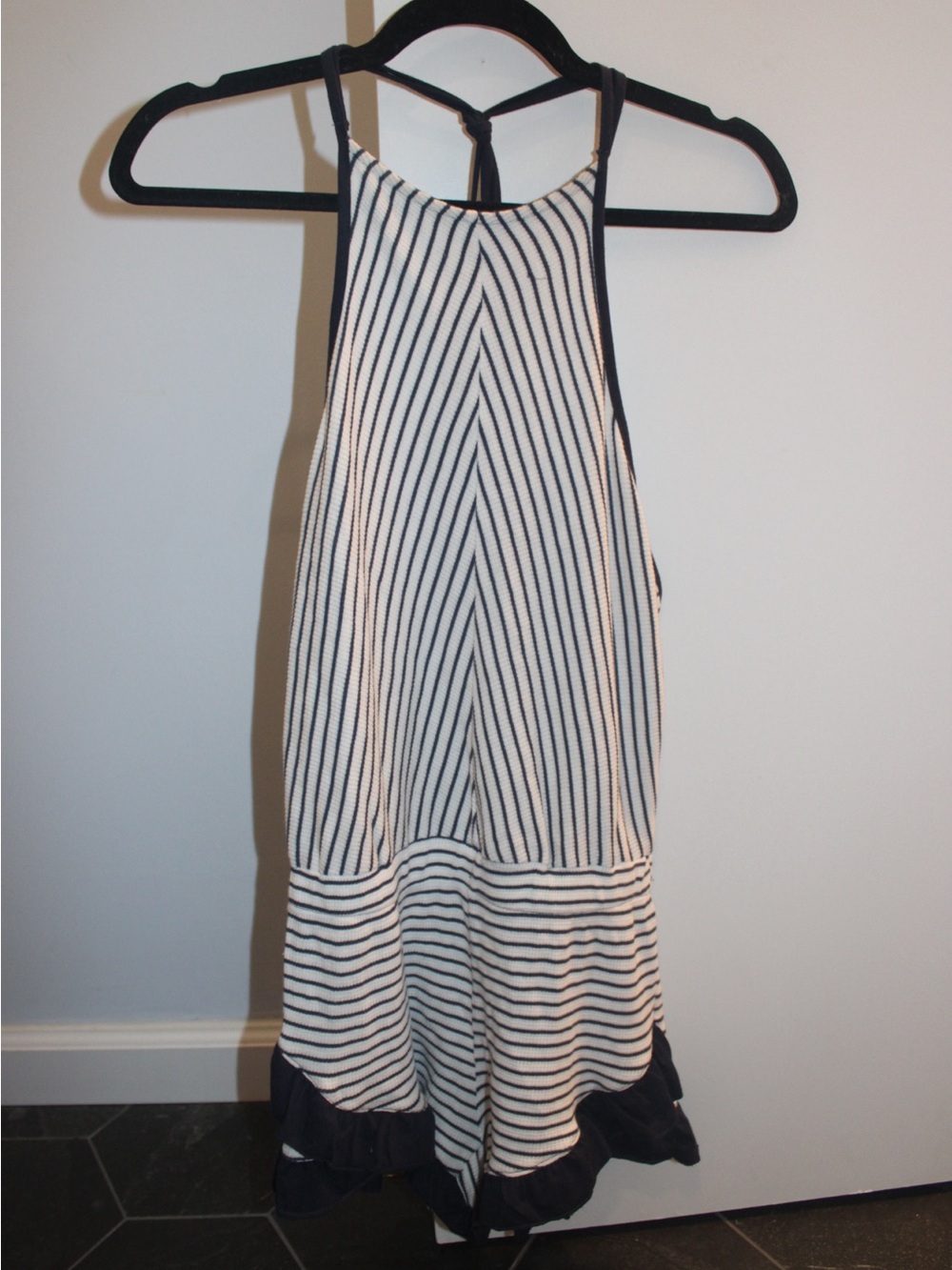 Ocean Drive Black and White Striped Halter Coverup